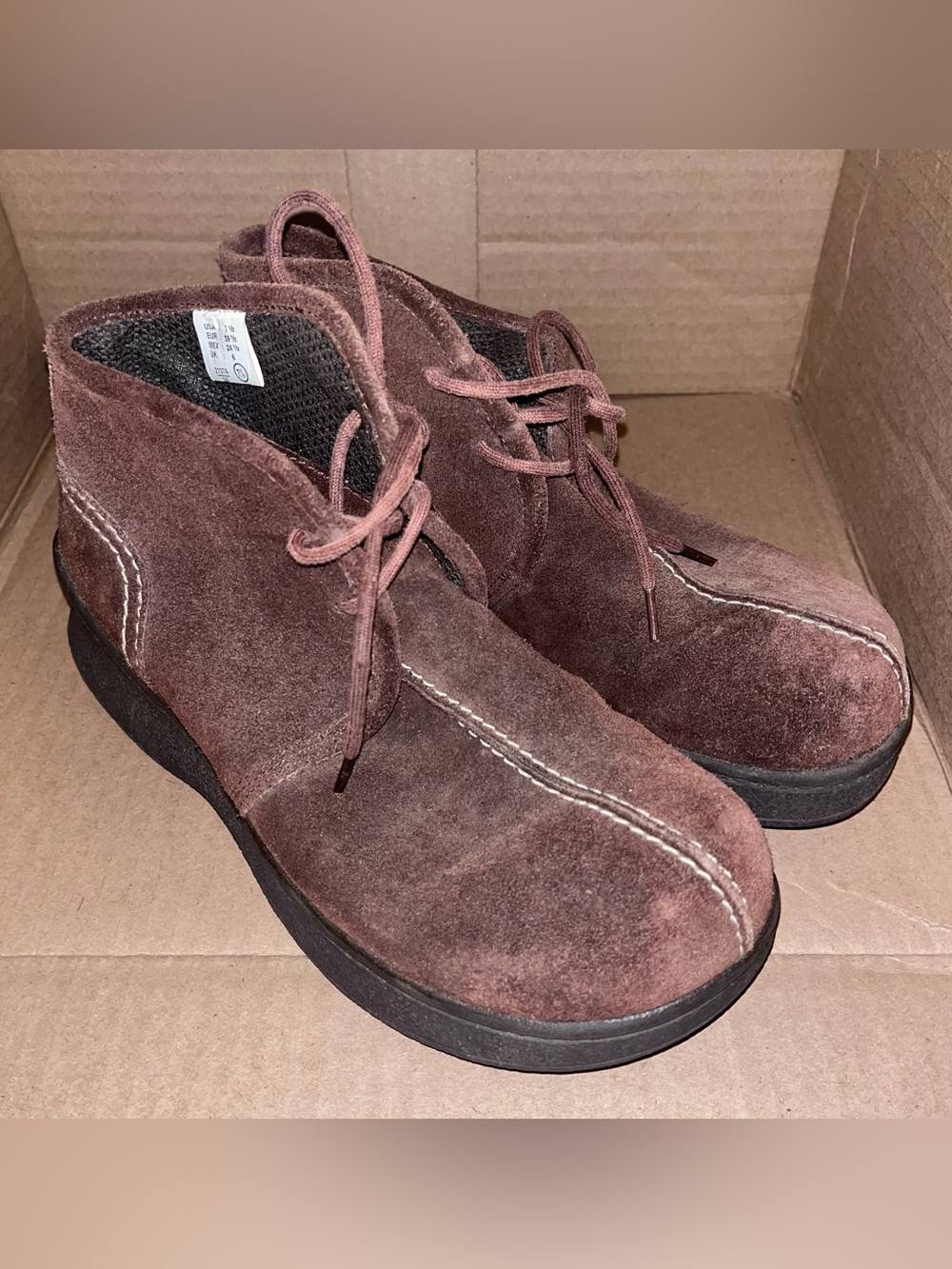 Y2K Chunky Platform Ankle Boots Suede Leather Brown Lace Chukka Lower‎ East Side